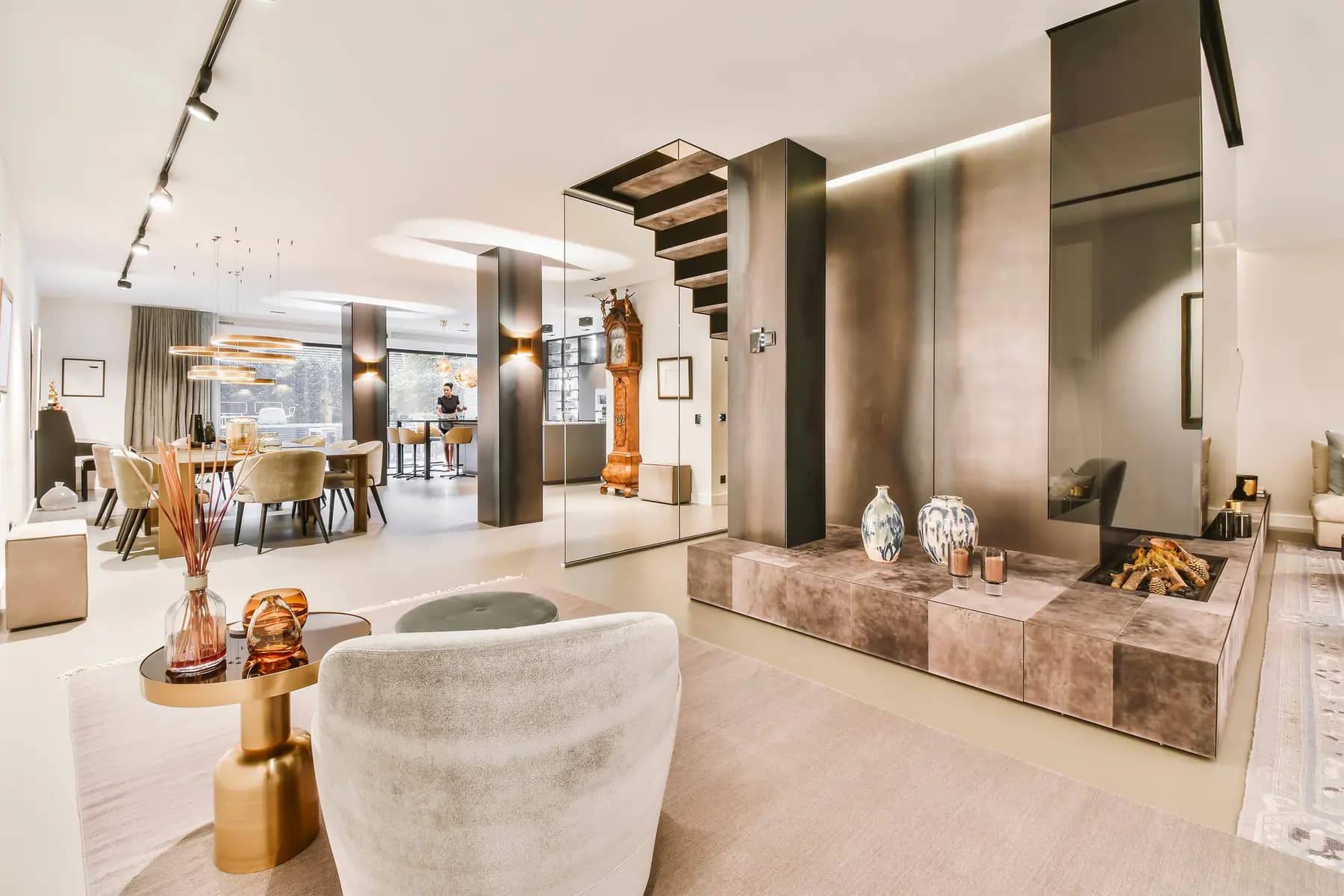 Exceptional contemporary interior, living and dining area